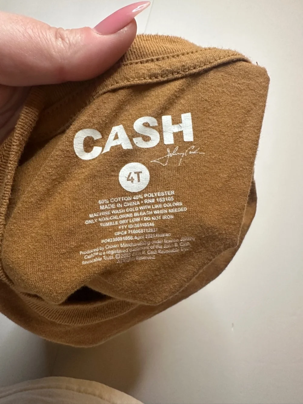 Kids Brown 'Johnny Cash' Graphic Tee - Classic Music Printed Top Size 4T